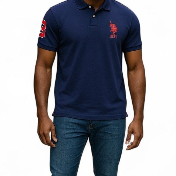 US Polo Assn. Pique Polo Shirt Mens Extra Large XL Slim Fit #3 Blue Red - Picture 4 of 5